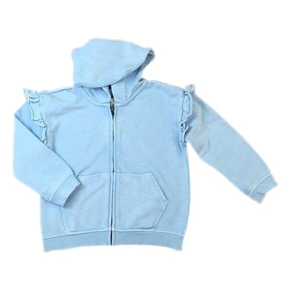 Gymboree  Girls   Sweatshirt with Ruffles on Sleeves, Hooded, Zip up, Light Blue - Picture 1 of 3